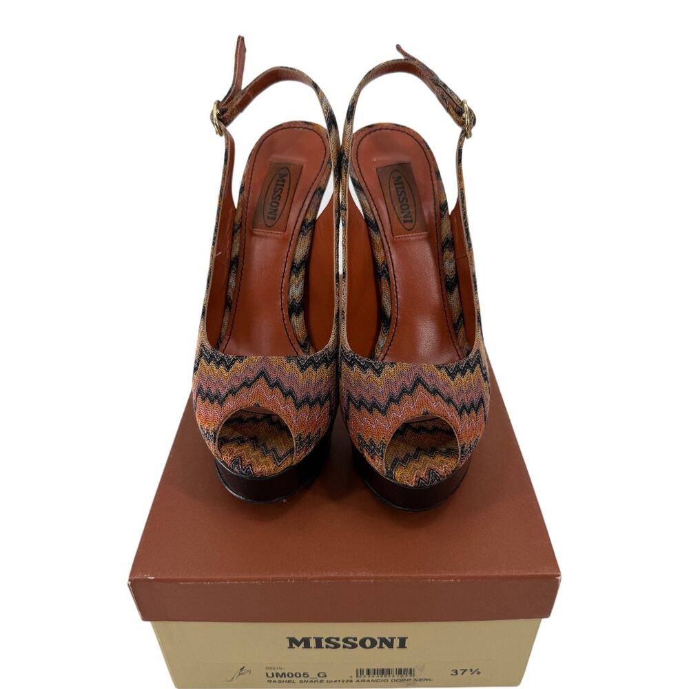 Missoni Knit Fabric Peep Toe Platform Slingback Sandals Multicolor Size 37.5
